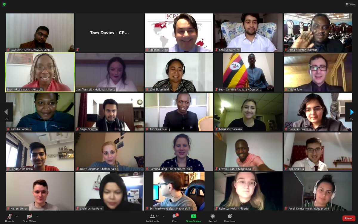 CPA_Secretariat's tweet photo. Brilliant final session of #VirtualCYP2020 with closing speeches from the Prime Minister, Leader of the Opposition and other Members. Great to see the enthusiasm of young people for democracy and their commitment to tackling systemic issues like inequality and climate change https://t.co/k1V8jFJfo1