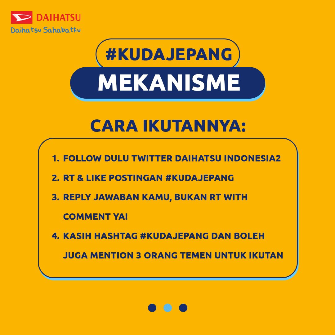 DaihatsuInd's tweet photo. Udah tau kan gimana gampangnya ikutan #KUDAJEPANG? Makanya ayo ikutan lagi. Siapa tau buat kamu yang belum terpilih bisa menang kali ini. 

Cek gambar di samping buat tau cara ikutannya, gaes. Yok, mulai aja langsung! https://t.co/BJOcOou8su