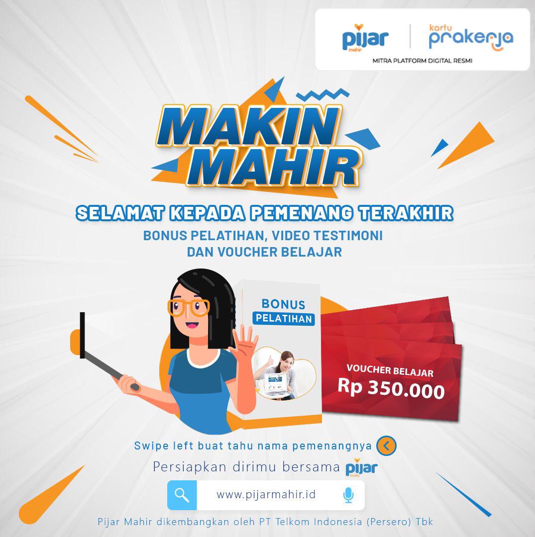 Pijarmahir's tweet photo. Selamat buat kamu yang berhasil menjadi pemenang terakhir dalam program Bonus Pelatihan, Video Testimoni dan Voucher Belajar dari Pijar Mahir!
#PijarMahir #MakinMahir #BonusPelatihan #VideoTestimoni #VoucherBelajar https://t.co/aH6QTKaDIH