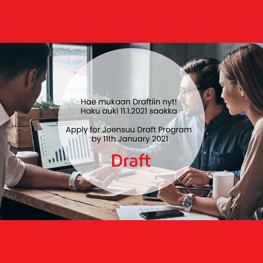 DraftProgram's tweet photo. Löytyykö yritysidea ja haluaisit lähteä toteuttamaan sitä?
Hae mukaan Joensuun ohjelmaan 11.1.2021 mennessä!
// Do you have a business idea and are you planning to start a business? 
 Lue lisää // Read more https://t.co/PeytV41MTy https://t.co/Q1eGLqTqqp