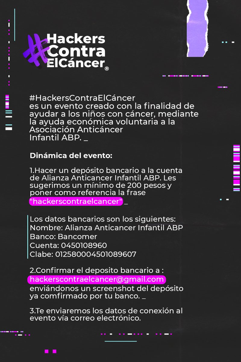 Les compartimos la dinámica del evento.
¡Los esperamos hoy por la tarde!
.
#HackersContraElCancer