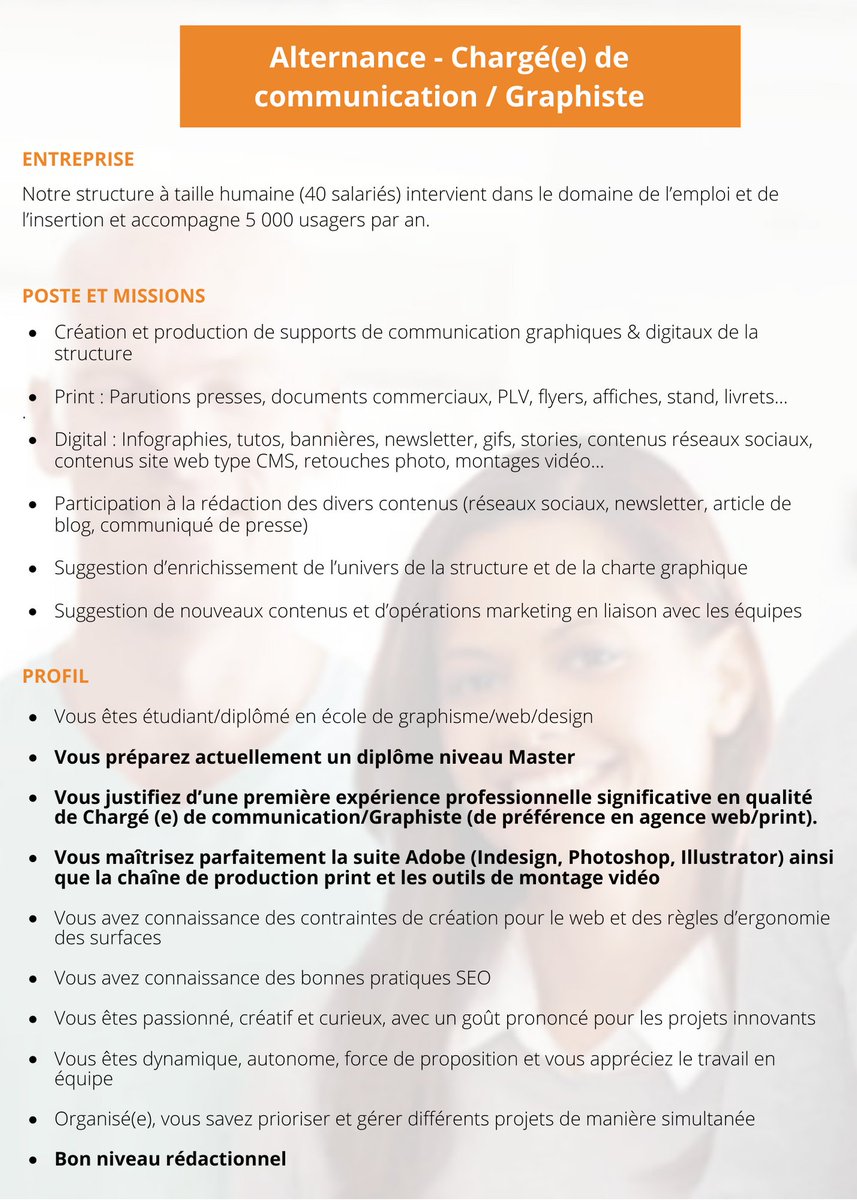 DynamiqueEmploi's tweet photo. 📣 On recrute !
Du talent à revendre? On achète !
Notre service communication s'agrandit, nous recrutons un apprenti Chargé de communication/graphiste H/F.
N'hésitez pas à consulter l'offre d'emploi complète, ci dessous.
#offredemploi #chargedecommunication #graphiste https://t.co/HQTOety2O4