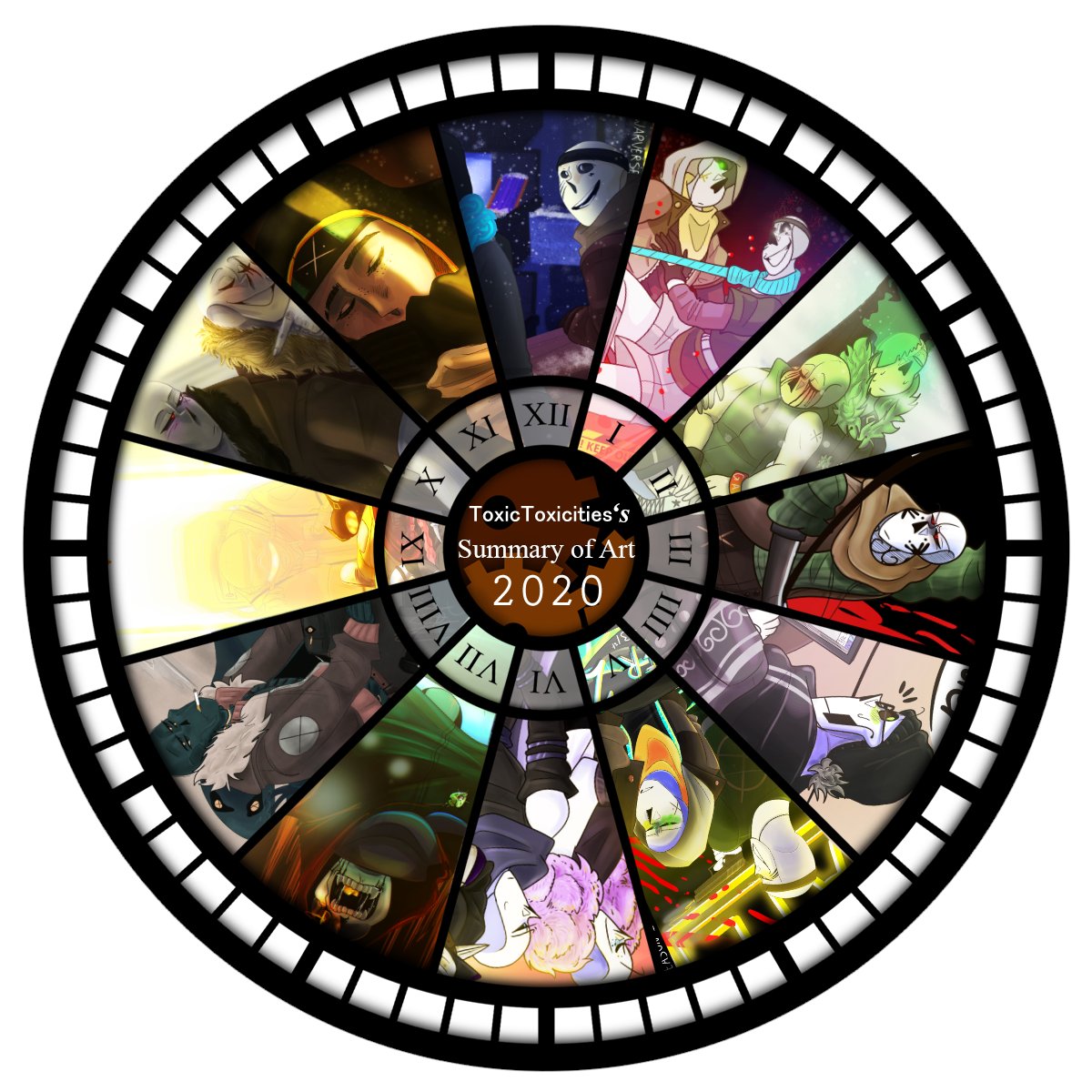 ToxicToxicities's tweet photo. Decided that it was half way through December I was ought to finally do this years art wheel ^^ 
Sooo here it is :D 

Template by JBorzan https://t.co/RUsLbDASQ4…

also decided to share last years one, template by me uwu
#ToxArt  #ArtWheel #art2020 #art2019 https://t.co/hSVFi9pJfv