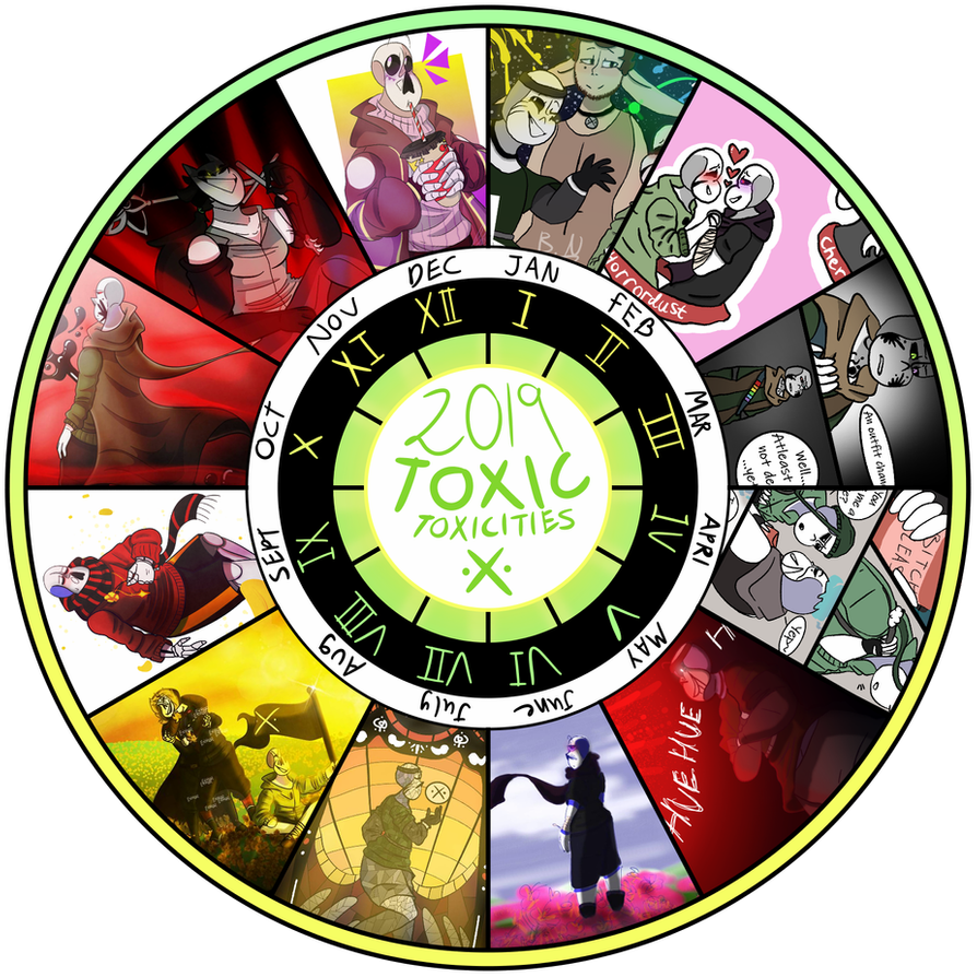 ToxicToxicities's tweet photo. Decided that it was half way through December I was ought to finally do this years art wheel ^^ 
Sooo here it is :D 

Template by JBorzan https://t.co/RUsLbDASQ4…

also decided to share last years one, template by me uwu
#ToxArt  #ArtWheel #art2020 #art2019 https://t.co/hSVFi9pJfv