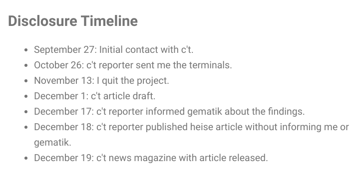 Ever wondered how <a href="/heiseonline/">heise online</a> <a href="/heisec/">heise Security</a> does responsible disclosure? Well, they tell you the informed everyone when they didn't. Even if something is critical infrastructure.
naehrdine.blogspot.com/2020/12/your-c…