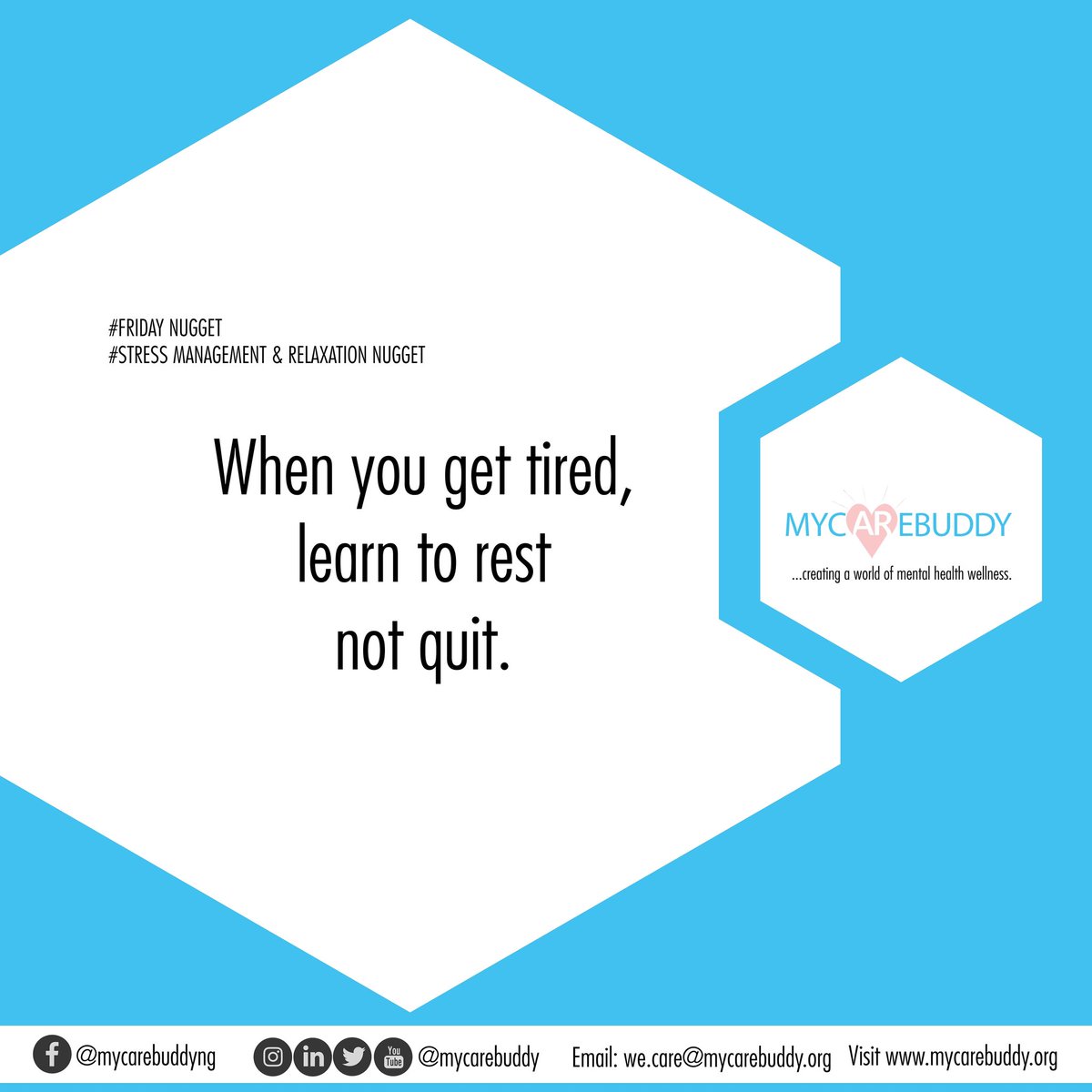 mycarebuddy's tweet photo. Winners don't quit. Quitters don't win.
Take breaks, chill, retreat, re-strategize, just don't quit, never quit!
Mycarebuddy cares
https://t.co/e7hE8bVxBq
#mentalhealth #iRant #talktherapy #mcbcares https://t.co/TNlFW7N9Ao