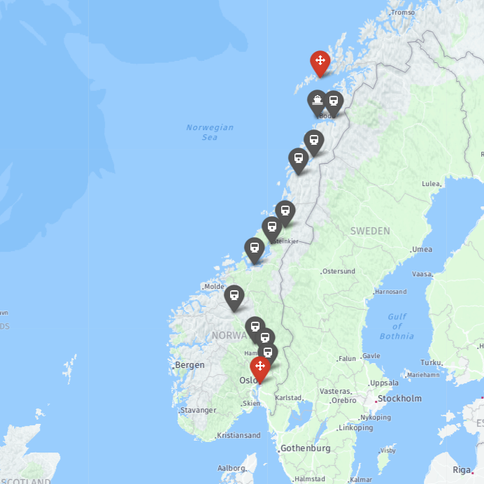 EuropeByRail's tweet photo. Our #RouteoftheDay from Europe by Rail starts in Oslo and travels north to beyond the Arctic Circle. Explore the map in more detail on our website: https://t.co/pWf6DrmnEw https://t.co/GWchgExMiR