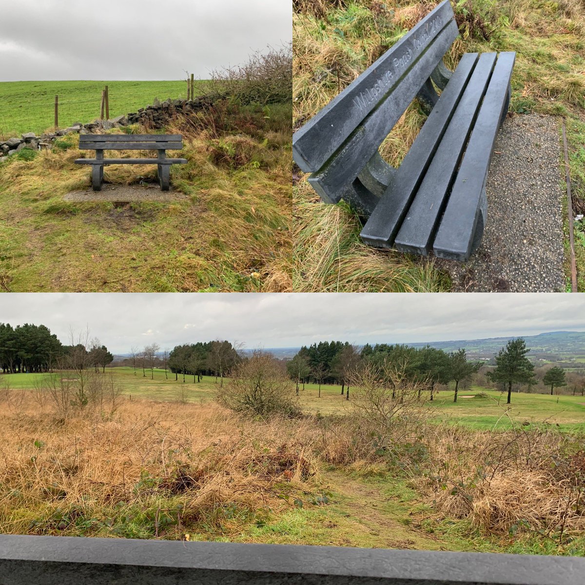 An early morning bench repair at the top of Wilpshire Golf Club. Another bench with views