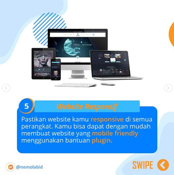nemolabid's tweet photo. Ini 4 tips tambahan lainnya
Yuk dicoba yuk, Sobat Nemolab! 😁

#Tips #TipsJitu #TrafficWebsite #Website #MobileApp https://t.co/oykx9nHcvp