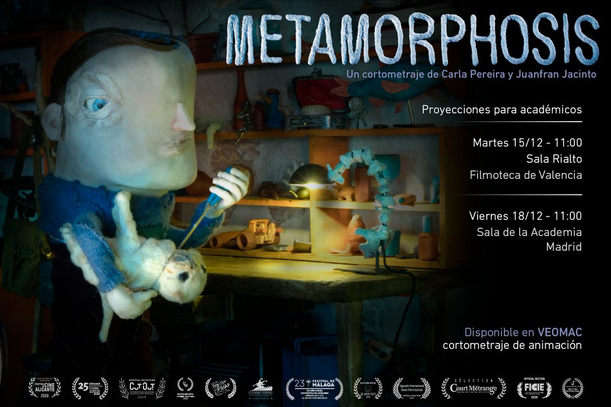 CProtozoo's tweet photo. ⭐esta mañana se proyectará Metamorphosis en la sala de la Academia de Madrid⭐ #goyas #academiadecineespañol #cortometraje #animación #metamorfosis #academiademadrid #metamorphosis #autourdeminuit #bigarofilms #cortometrajeespañol #shortfilm #corto #stopmotion https://t.co/mwJZbX2zAl
