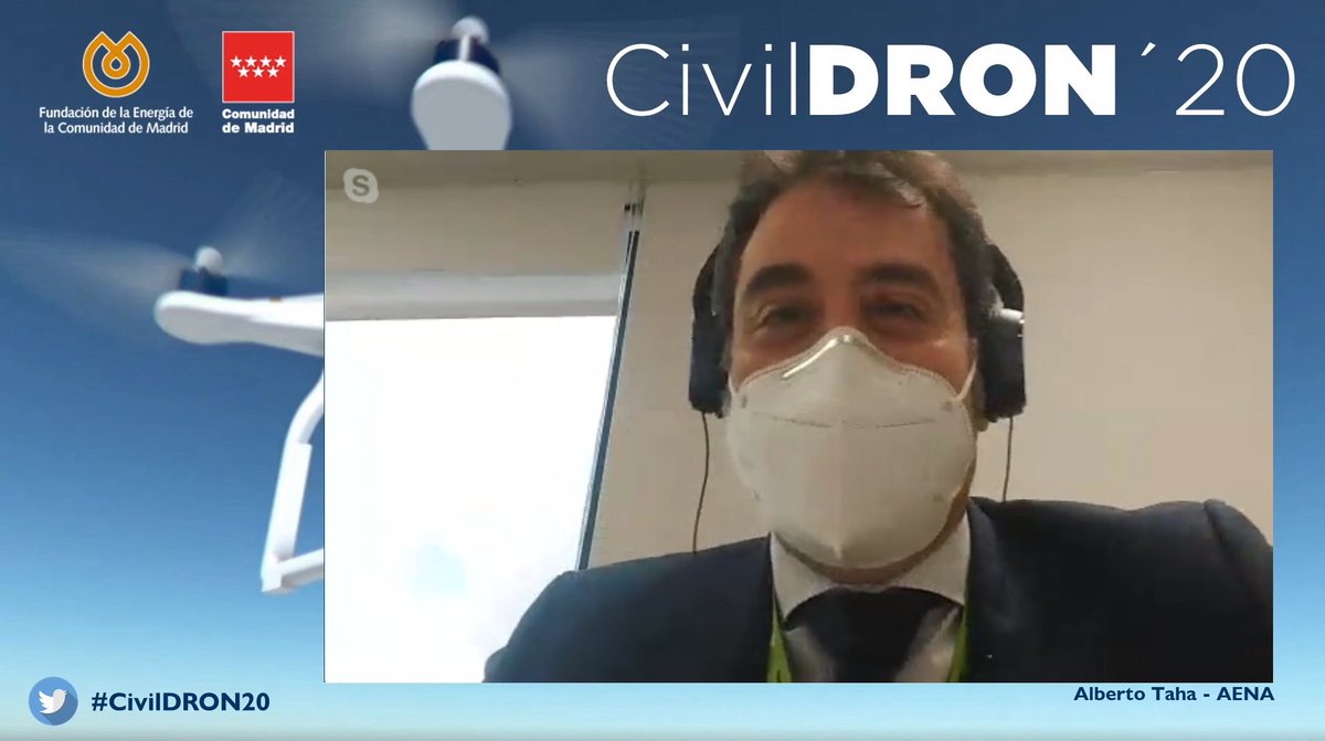 aena's tweet photo. 🗨️ Esta semana, Alberto Taha, jefe de la Div. de Innovación y Experiencia del Cliente, ha moderado la mesa sobre Sistemas de Detección e Inhibición de #Drones en #CivilDRON20 de @ComunidadMadrid @fenercom_madrid

Con @policia #CETSE @EjercitoAire @guardiacivil @ENAIRE @intaespana https://t.co/zjSMXkbWi9