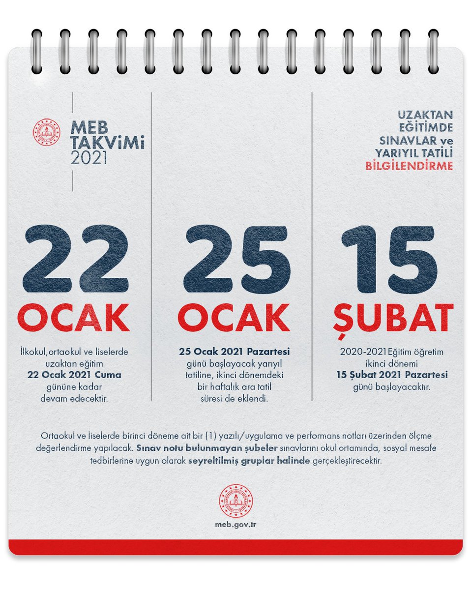 ziya selcuk on twitter uzaktan egitim sureci okullardaki sinav planlamalari ve yariyil tatili takvimiyle ilgili covid 19 salgininin seyrine bagli olarak yeni duzenlemeler yaptik ayrintilara gorseldeki takvimden ve baglantidaki haberimizden