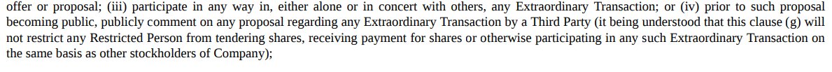 8/n on further reading, clause 14(g)(iv) does give Alta Fox the right to comment on the tender offer, but not sure how restricted this right to comment is by the other provisions.