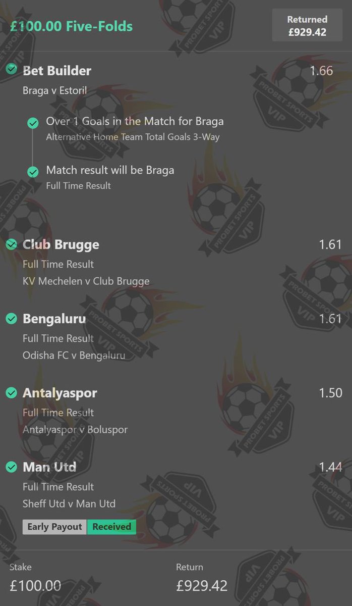 ProbetSports's tweet photo. 💥💥Booom💥💥 Risky &amp; Horses Both returning some nice profits in VIP https://t.co/ILKS479thc