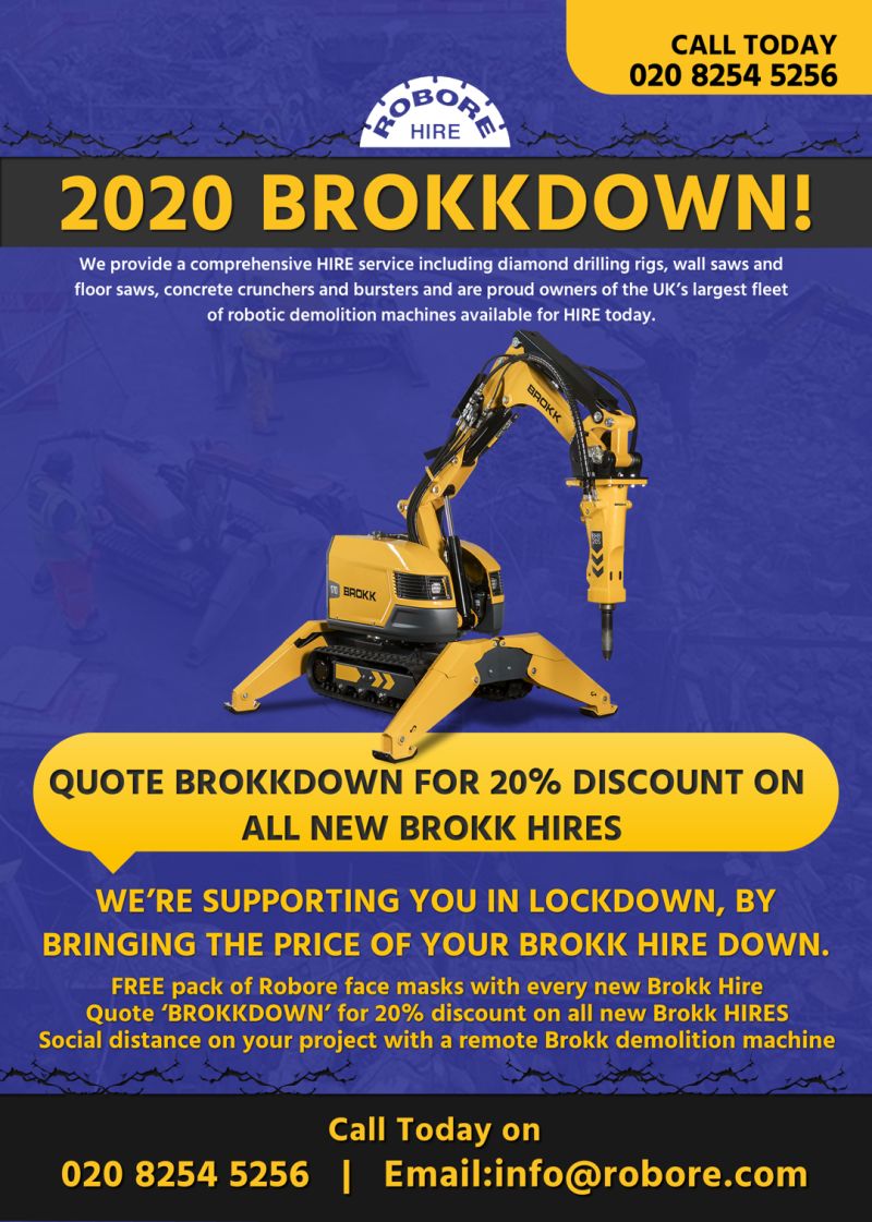 Quote 'BROKKDOWN' for 20% discount on all NEW robotic machine HIRES.

Call today on 020 8254 5256 for more information.

roborehire.com

#MachineHire #BrokkHire #Brokkdown #PlantHire