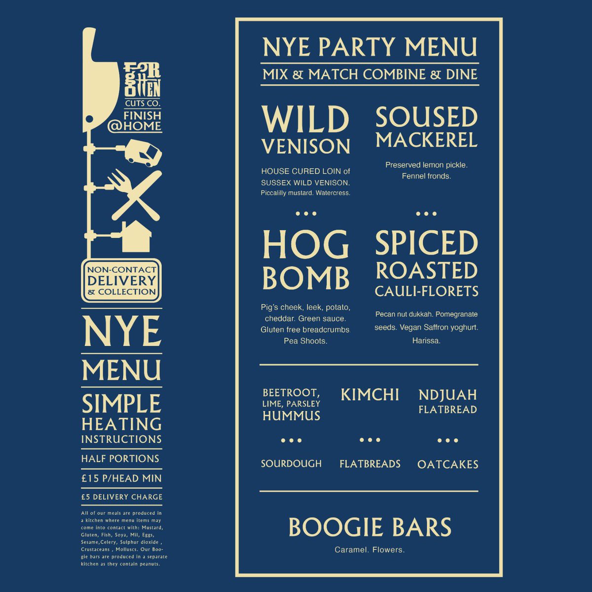 With our Christmas finish at home meals being snaffled up, we bring you our NEW YEAR’S EVE PARTY MENU! 
Tier what!?
There’s always the kitchen disco and there’s always food from us. These things can push you through to 2021 in style! theforgottencutsfoodcompany.co.uk