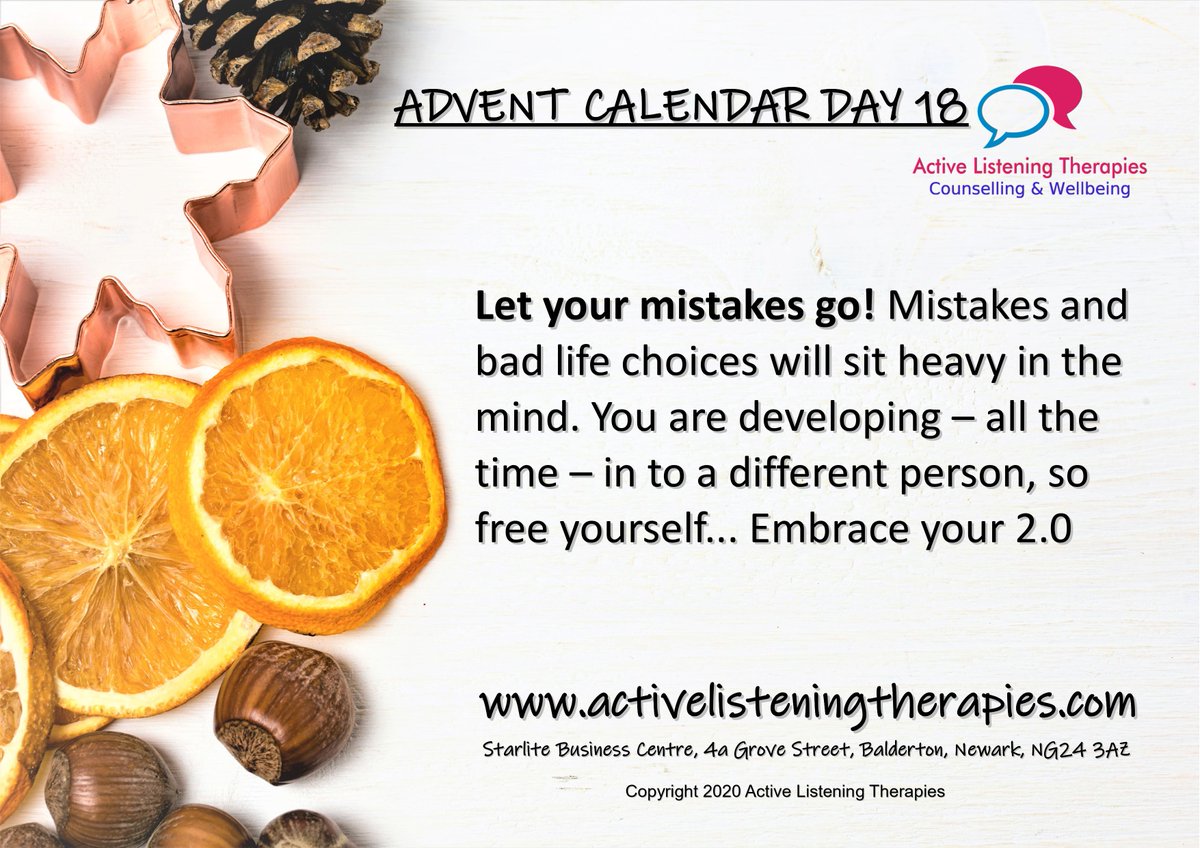 Active_L_T's tweet photo. Advent Calendar Day 18: Let it go! Mistakes have been and gone... redefine yourself. #AdventCalendar #MentalHealth #Counselling #Newark https://t.co/bJfHWQo97L