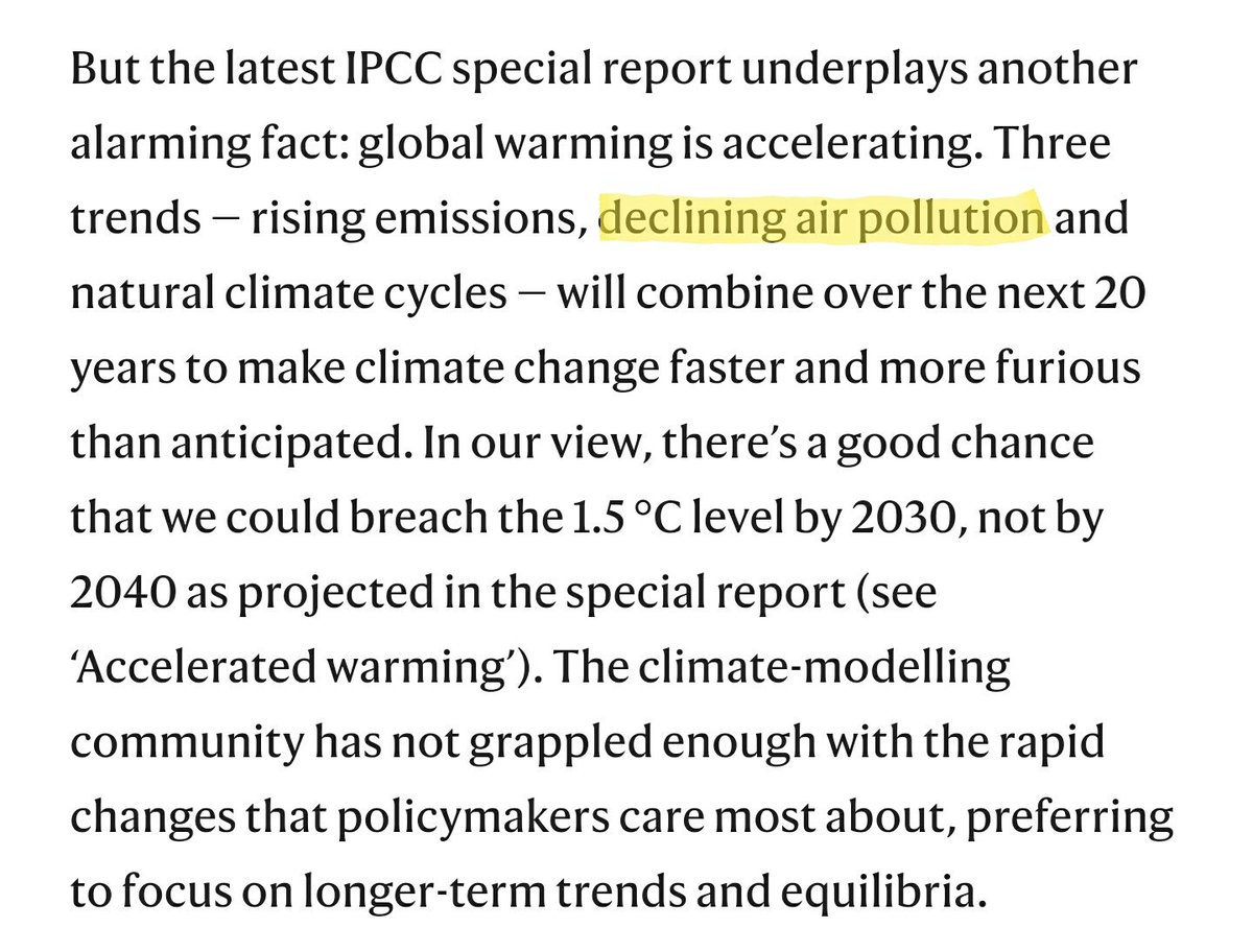 V. Ramanathan:"These [global temperatures] could happen sooner with quicker shedding of air pollutants." https://www.nature.com/articles/d41586-018-07586-5