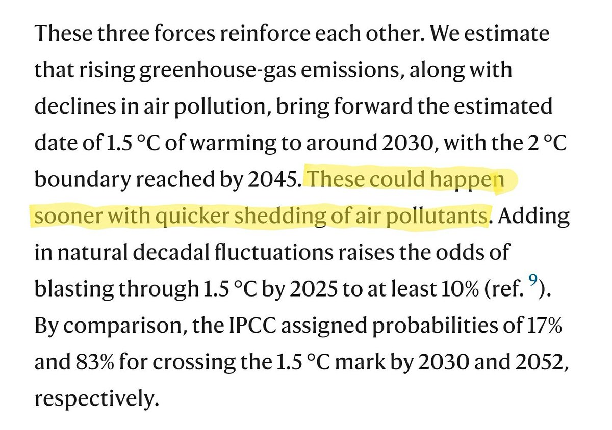 V. Ramanathan:"These [global temperatures] could happen sooner with quicker shedding of air pollutants." https://www.nature.com/articles/d41586-018-07586-5