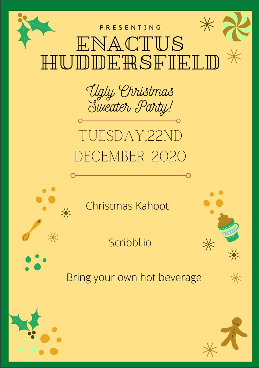 enactushud's tweet photo. Got an ugly Christmas jumper you want to show off? 👕🎄

Want to meet the team? 

Join our Christmas party - 3pm on Tuesday 🥳

Email enactushuddersfield@outlook.com for Zoom link 

@HudStudents @HuddersfieldSU @HuddersfieldUni https://t.co/1voJsGBwQL