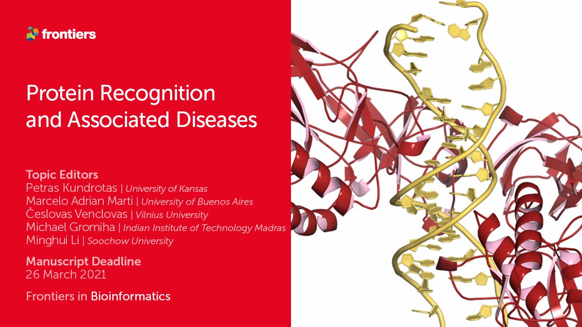 FrontBioinf's tweet photo. New Article Collection ' #Protein Recognition and Associated #Diseases': https://t.co/iPbfP6om7f
#biomedicine #Proteindocking
Edited by Petras Kundrotas, Marcelo Marti, Ceslovas Venclovas, Michael Gromiha & Minghui Li.
📆 Manuscript submission deadline: March 26th 2021 https://t.co/ESnbvZAyJp