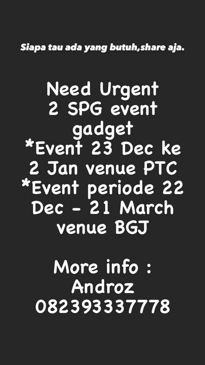 Kali2 ada yang udah lama ngga event'an &amp; butuh kerja..nih bisa di share 🤘🏻