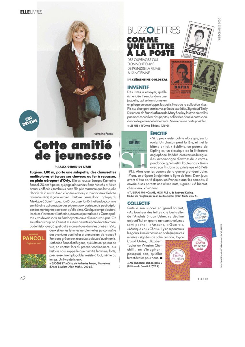 Ravi de voir mon portrait de @KPancol dans le dernier @ELLEfrance (#albinmichel @AlbinMichel @Constant_FB @StudioHansLucas ) #katherinepancol #portrait #VendrediLecture