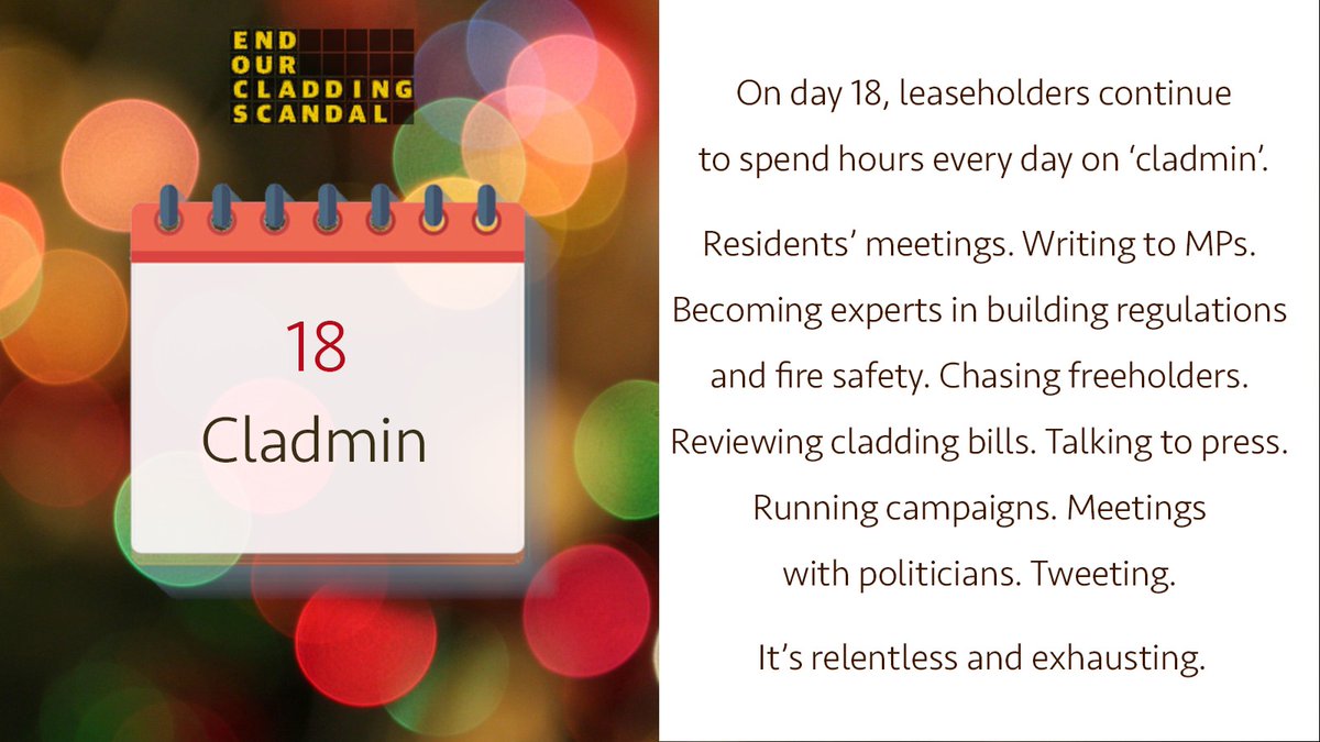 EOCS_Official's tweet photo. Behind the #Cladvent today is the Cladmin that requires hours of time every week by ordinary people trying to earn a living to pay for eye watering, unanticipated bills that have been forced on them
@RobertJenrick @mhclg #EndOurCladdingScandal https://t.co/klCZC2sLbz
