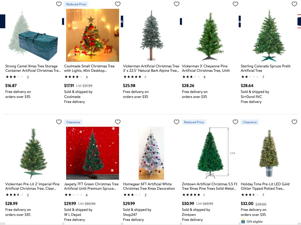 This is the cheapest christmas trees available at Walmart. Just think how many poor can a tree feed.