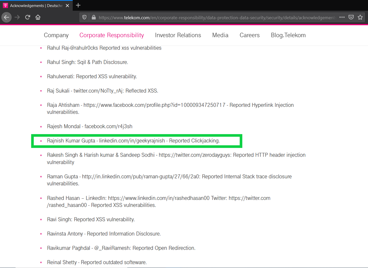 geekyrajnish's tweet image. Hall Of Fame ✨
Happy To Secure Telekom.com
#bugbountytips #bugbounty #bughunting #bughuntingtips #halloffame