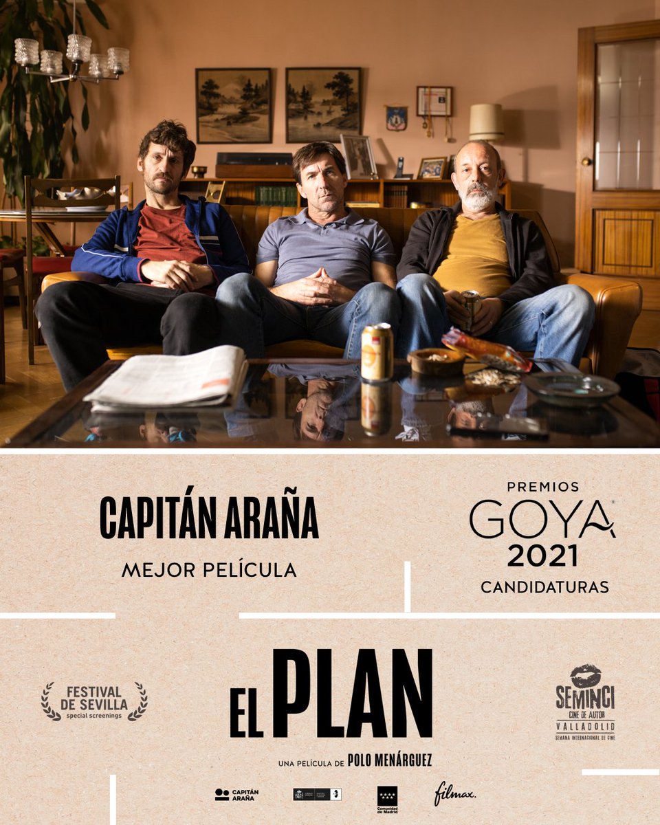#ElPlanPelícula 📽️ dirigida por <a href="/PoloMenarguez/">Polo Menárguez</a> y protagonizada por @atorrem, <a href="/RaulArevaloZ/">Raúl Arévalo Zorzo</a> y @Colladodellobo es candidata a Mejor Película en los <a href="/PremiosGoya/">Premios Goya</a> #Goya2021