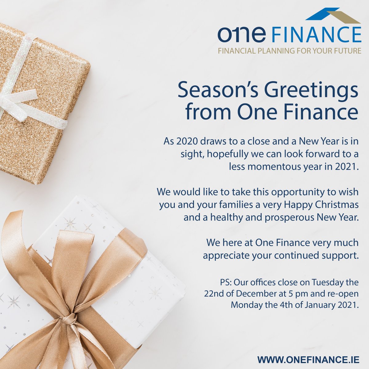 We at One Finance would just like to take this opportunity to wish everyone a Happy Christmas and New Year. We hope you have an enjoyable and safe Christmas. We will see you all next year. #Christmas #Ireland #financialservices