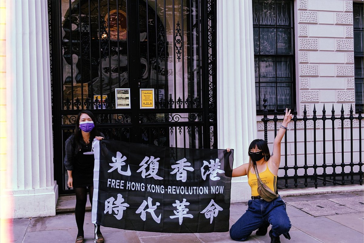 missing my crew from #fridaysforfreedom protests in #london 🥺  happy holidays everyone, stay safe, keep the fire going. (@Emiloid_reads and i in front of the chinese embassy in london here) #StandWithHongKong #HongKong #Hongkongprotest #China