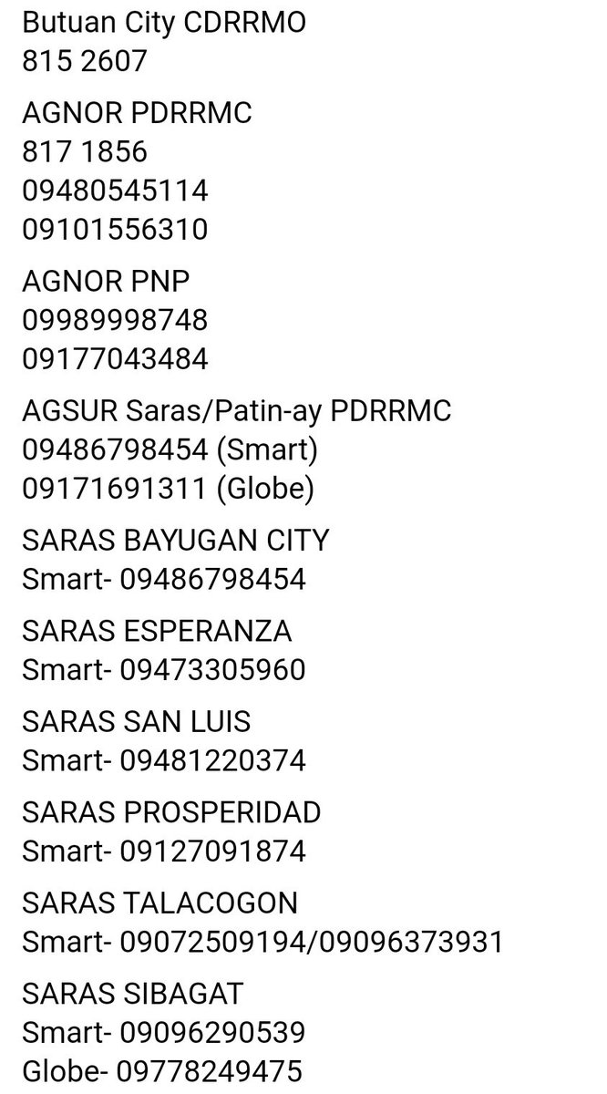 gominskz's tweet photo. βΌοΈRT OR COPYβΌοΈ
spread the emergency hotline numbers!!
#BagyongVicky #VickyPH #AgusanNeedsHelp #CaragaNeedsHelp https://t.co/T7wkseCebc