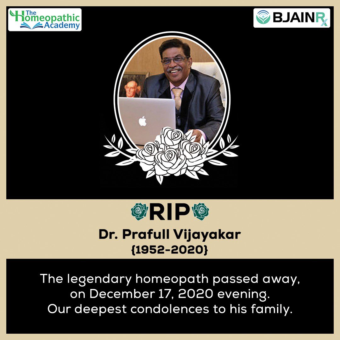 THA_Homeopathy's tweet photo. A great loss for Homeopathic fraternity. Deep condolences from BJainRx to the family. May his soul rest in peace.
.
.
#homeopathy #homeopathyheals  #homeopathyindia #homeopathyeworks  #thaworld #thehomeopathicacademy #radarsoftware #radaropus #radarindia https://t.co/XZslhanOMw