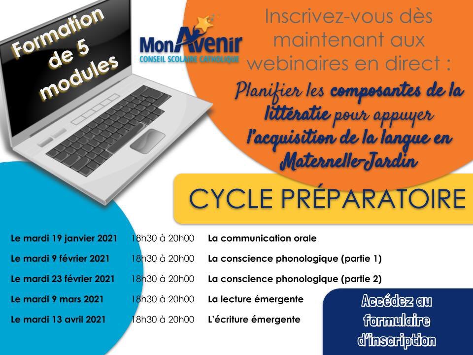 Enseignants de maternelle-jardin et éducateurs de la petite enfance du <a href="/cscmonavenir/">Csc MonAvenir</a> 5 modules pour appuyer l’acquisition de la langue. Voici le lien pour s’inscrire : bit.do/acquisitionlan…