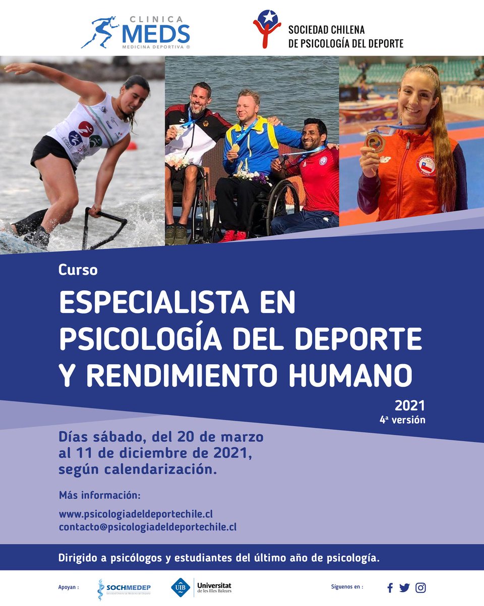 alefunkdro's tweet photo. Inscripciones abiertas para psicólogos y estudiantes de último año de psicología. El 20 de marzo comienza la 4ta versión del Curso de Especialista en P. del Deporte y Rendimiento Humano (2021). @psidepchile @meds #psicologiadeportiva #neurociencias #coaching #esports #biofeedback https://t.co/NLBfXkkrGi