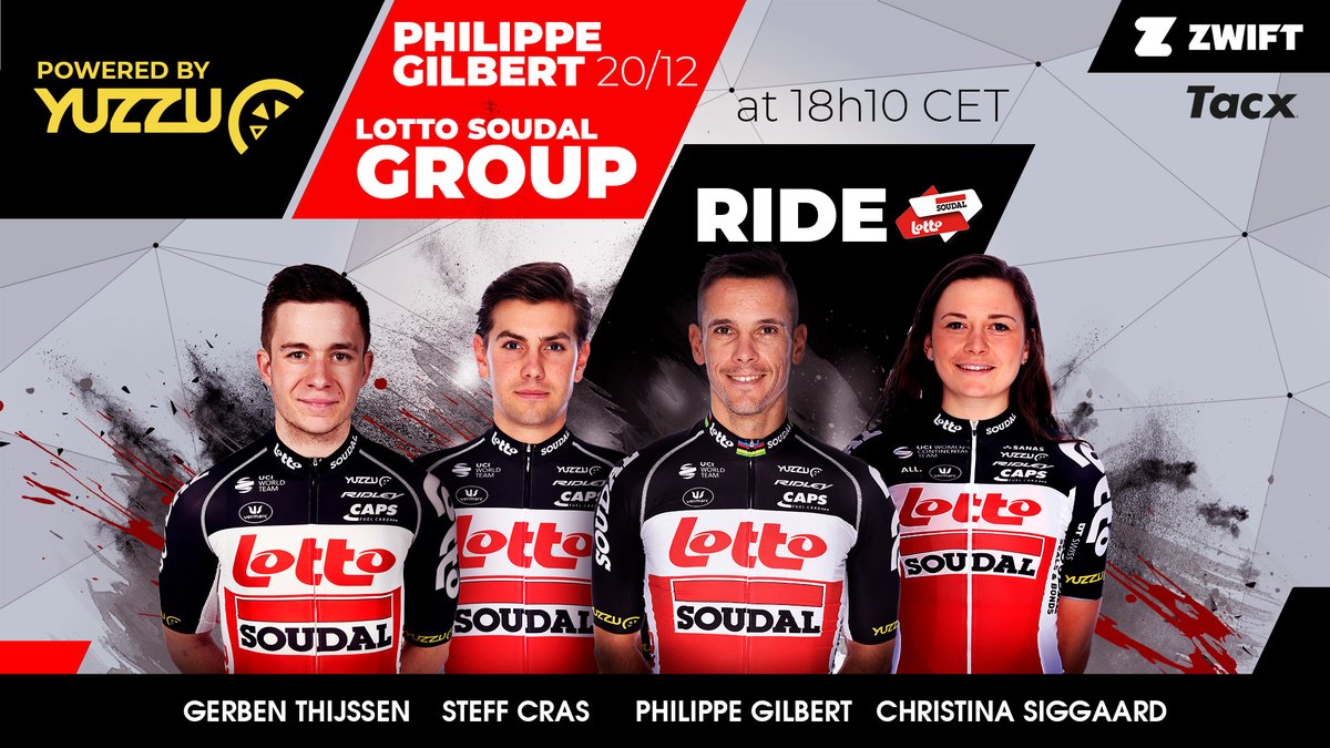 The second Zwift ride powered by Yuzzu takes place this Sunday, where you'll have the chance to ride alongside <a href="/PhilippeGilbert/">Philippe Gilbert</a>, <a href="/SteffCras/">steff cras</a>, @Thijssen_Gerben and <a href="/CMSiggaard/">Christina Siggaard</a>! 

👉 zwift.com/events/tag/lot…