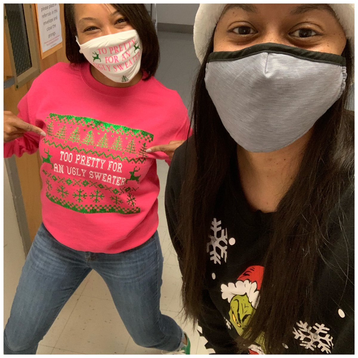 Quin_Tate's tweet photo. 🗣Grinch sweater and all We’re too Cute for Ugly Sweaters❣️My PrincessPal @EaglesSouthwest is too PRETTY 💚💗for an Ugly Sweater🧑🏽🎄 #ChristmasBreak #ItsTheLastDay #12DaysOfChristmas🎄 #FellowThings @CAOacademicsfcs @Supt_Hamlett @FCPSchoolsTN https://t.co/dGxjTw48tg