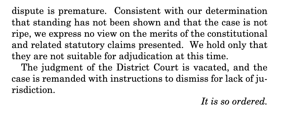 NEW:The Supreme Court dismissed a lawsuit that would have blocked Trump's census-apportionment memo for lack of standing, a principle Trump vilified before that boosts him now.This analysis of oral arguments held up. https://lawandcrime.com/supreme-court/scotus-appeared-skeptical-of-trumps-census-memo-but-conservative-wing-also-questioned-a-courts-order-blocking-it/Ruling:  https://www.supremecourt.gov/opinions/20pdf/20-366_7647.pdf