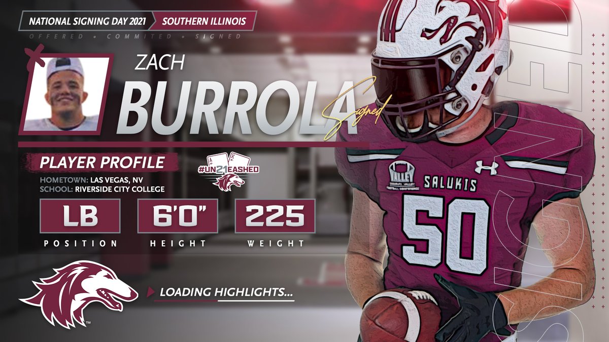 SIU_Football's tweet photo. #UN21EASHED NLI Signed!
𝙇𝘽 𝙕𝙖𝙘𝙝 𝘽𝙪𝙧𝙧𝙤𝙡𝙖
𝙇𝙖𝙨 𝙑𝙚𝙜𝙖𝙨, 𝙉𝙚𝙫. | 𝙍𝙞𝙫𝙚𝙧𝙨𝙞𝙙𝙚 𝘾𝙞𝙩𝙮 𝘾𝙤𝙡𝙡𝙚𝙜𝙚
Went 13-0 and won the 2019 CCCAA state championship at RCC. In high school, he racked 398 tackles, 28.0 TFLs and 22.0 sacks.
Bio » https://t.co/hFEZQytIp6 https://t.co/pFtl35bLKf