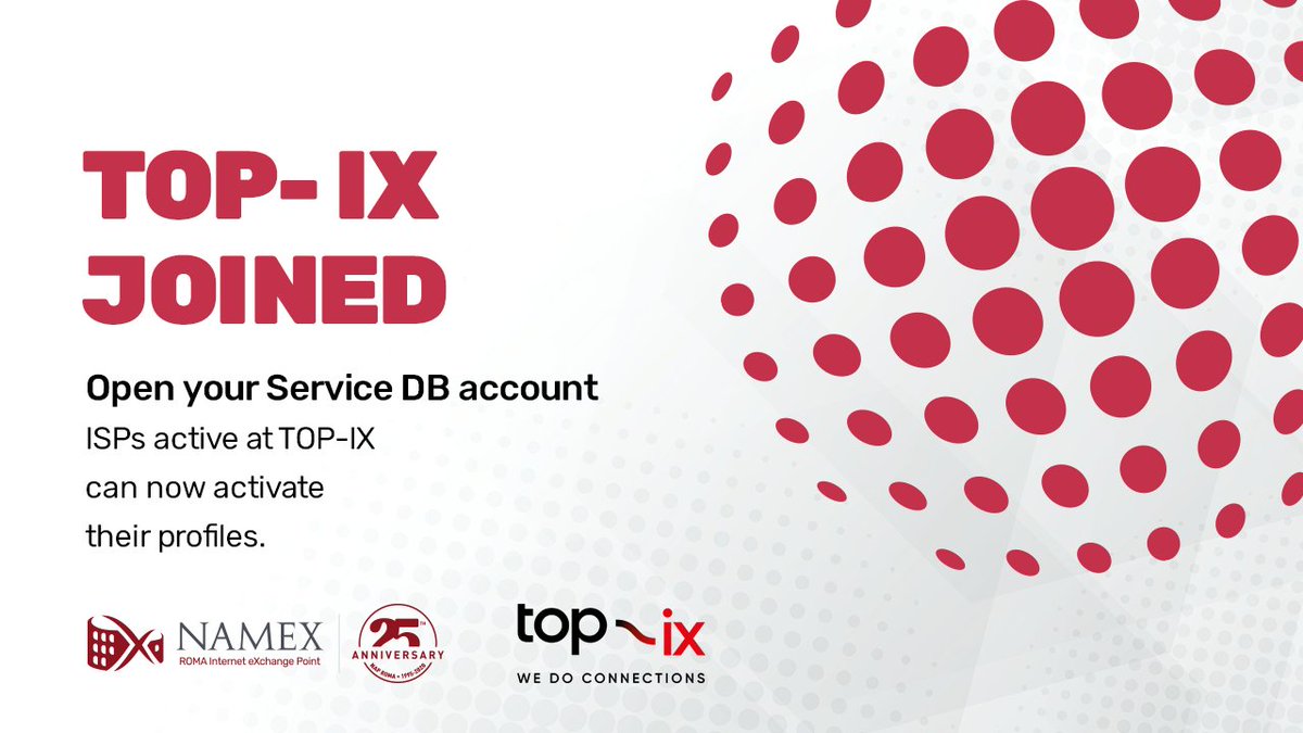 Service__DB's tweet photo. Breaking news! @top_ix  joined #ServiceDB. It is the first #IXP joining @namex_ixp on the wholesale exchange platform after the release of the new IXP federation feature.

If you are a TOP-IX member you can now activate a reseller account on Service DB. What are you waiting for? https://t.co/xryynelVnv