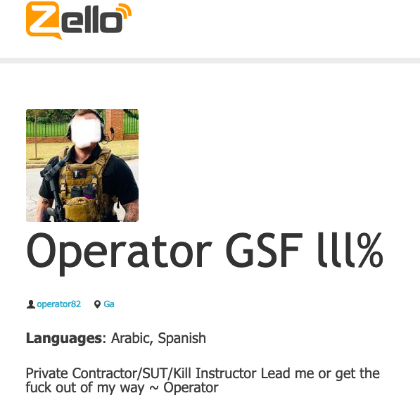 4/ There's a publicly accessible Zello profile for "Operator GSF III%."That's "Georgia Security Force."He blurs his face, but posts a picture of his tac vest (with patch), firearm, and some *very* distinctive tattoos.