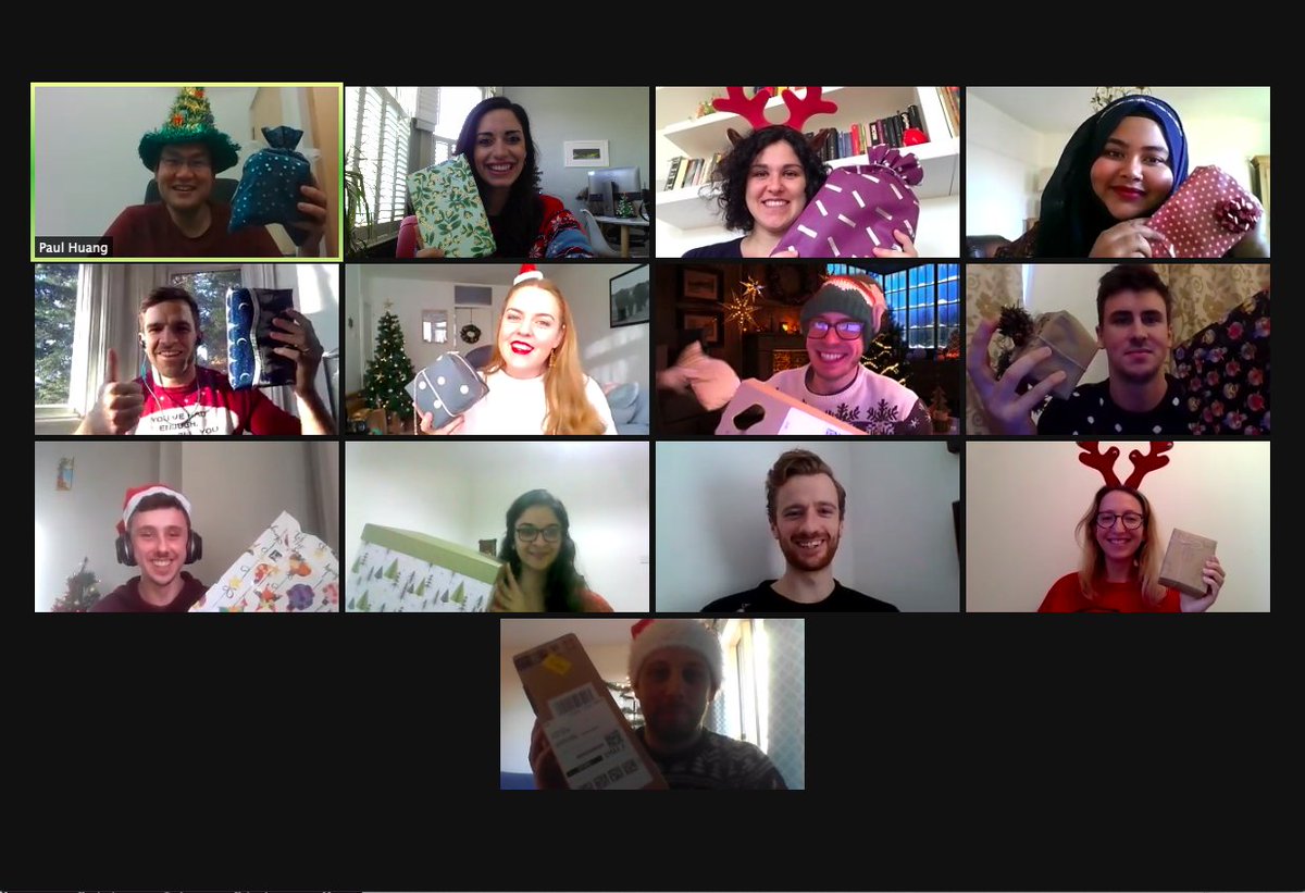 HuangLabICR's tweet photo. Was lovely to celebrate the holiday season with the lab (and a few incoming &amp; returning members!) yesterday, sharing some excellent Secret Santa presents, tucking into festive foods, and battling a hard-fought quiz. #HappyHolidays from everyone at the Huang lab! https://t.co/NesTWK1YXZ