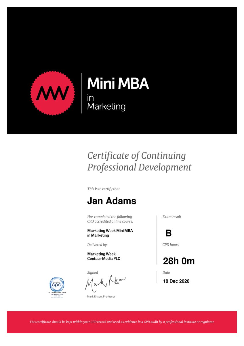 Jan Adams (@janadamssocial) on Twitter photo Super happy to have passed the <a href="/MarketingWeekEd/">Marketing Week</a> Mini MBA in Marketing with <a href="/markritson/">Mark Ritson</a> after a tough few months, happy Jan today 🍾🍾
A brilliant course for anyone looking to broaden their Marketing expertise 👌 Super happy to have passed the <a href="/MarketingWeekEd/">Marketing Week</a> Mini MBA in Marketing with <a href="/markritson/">Mark Ritson</a> after a tough few months, happy Jan today 🍾🍾
A brilliant course for anyone looking to broaden their Marketing expertise 👌