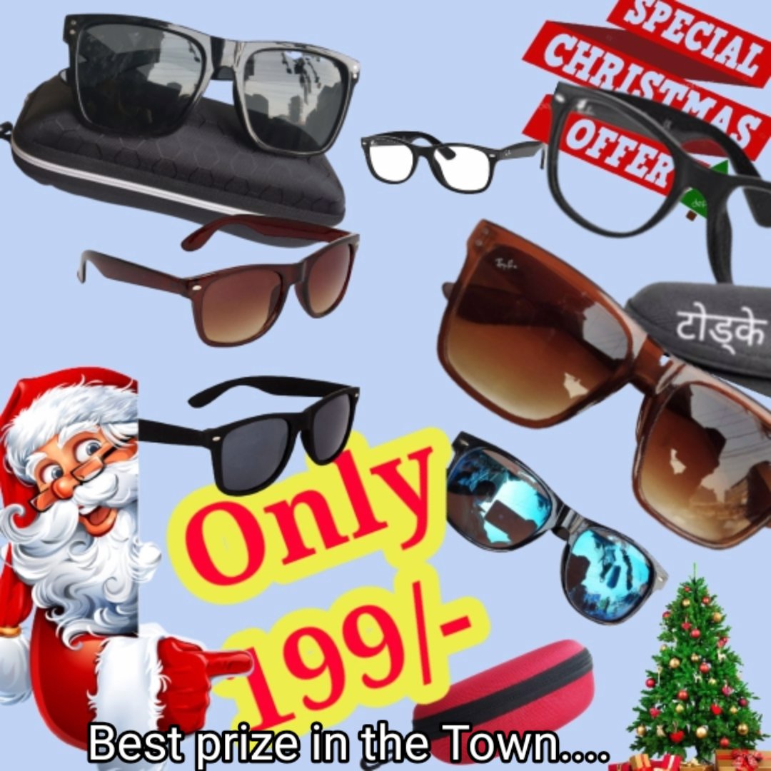 CHRISTMAS🌲Offer 🎇🎆🎁🎊🎉
Sunglass Only 199/- with Box (Male or Female) 
Get your choice.
#best_prize_in_the_town 
#never_hide