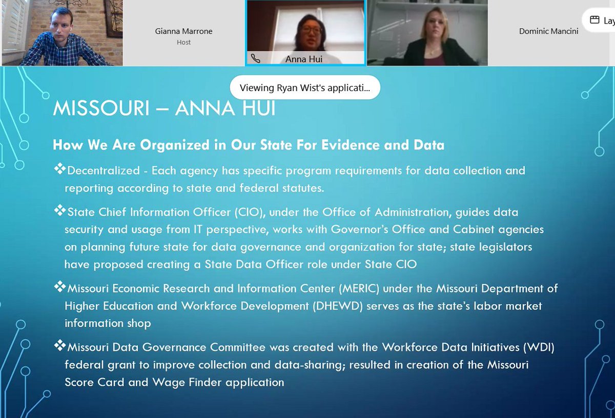 Anna Hui --  #Missouri recently created a data governance committee, which helps with state data sharing and collection issues. Has led to some "successes and products" already. /18
