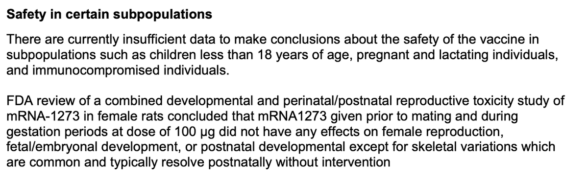 So, I had to consider the risks The theoretical risk (the mechanism of the mRNA vaccines) is very very low & the other ingredients in the vaccine are fine in pregnancyThe Moderna DART trial found no significant issues w/ fertility or congenital malformations (4/)