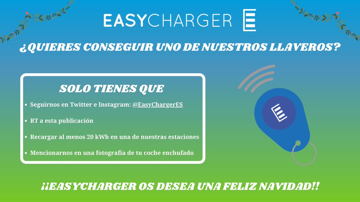 🎄SORPRESA DE NAVIDAD🎄

¡¡Desde ya mismo y hasta el próximo domingo 10 de enero puedes conseguir uno de los llaveros de  Easycharger!!

Solo tienes que seguir estos sencillos pasos ⬇️⬇️⬇️⬇️