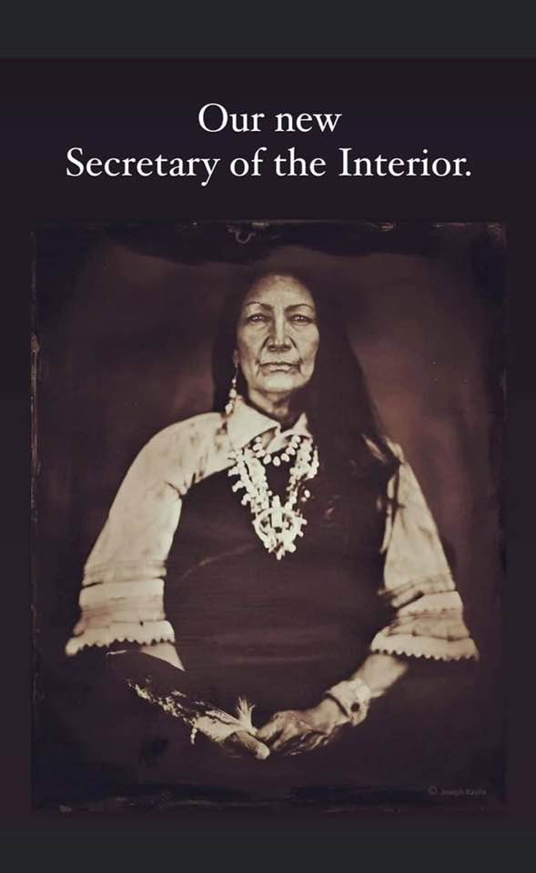 Staryellowfish's tweet photo. 160 years ago, the Department of Interior was responsible for taking Native children from their homes, families and communities.  Now, the Dept of Interior is being led by a Native Mother!  Our ancestors have spoken! 
@RepDebHaaland  #SecretaryofInterior #thisistheway https://t.co/gMHowtSEmw
